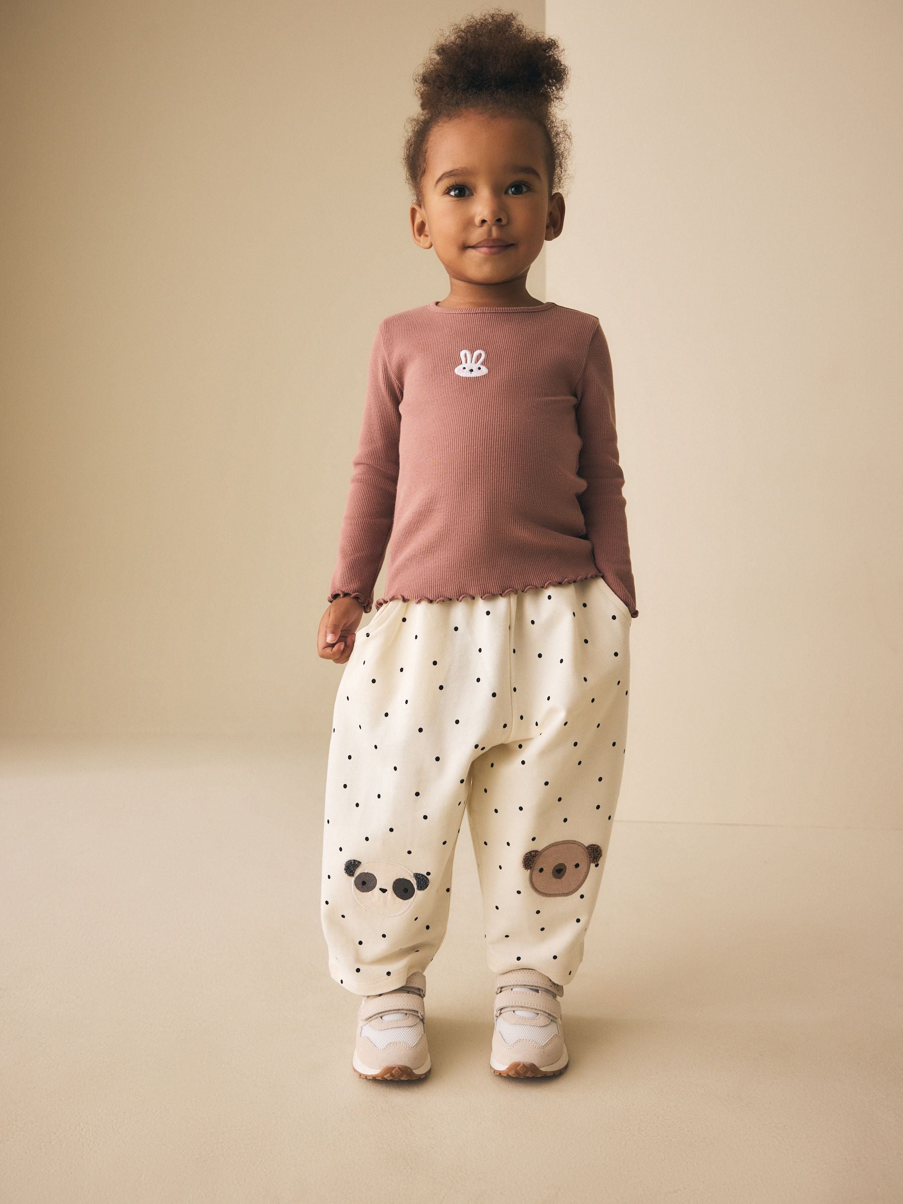 White Mono Spot Bears Embellished Barrel Trousers (3mths-7yrs) image 2