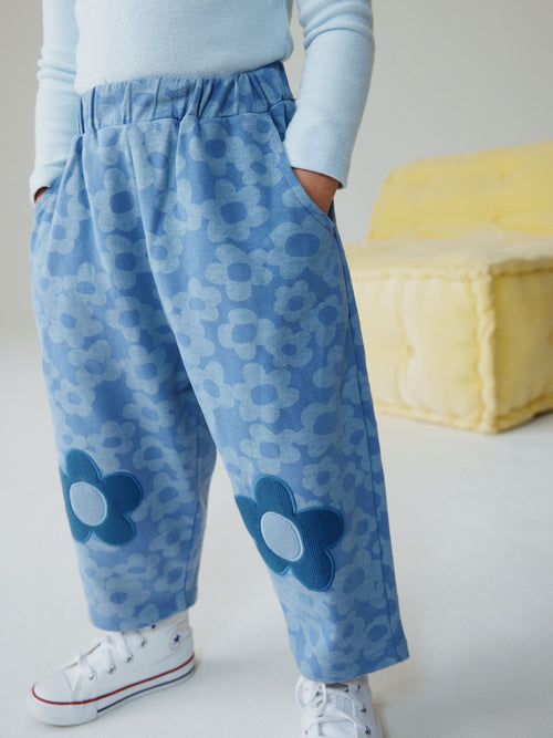 Blue Flower Embellished Barrel Trousers (3mths-7yrs) image 1