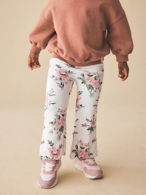 Ecru White Floral Rib Flare Leggings (3mths-7yrs) image 1