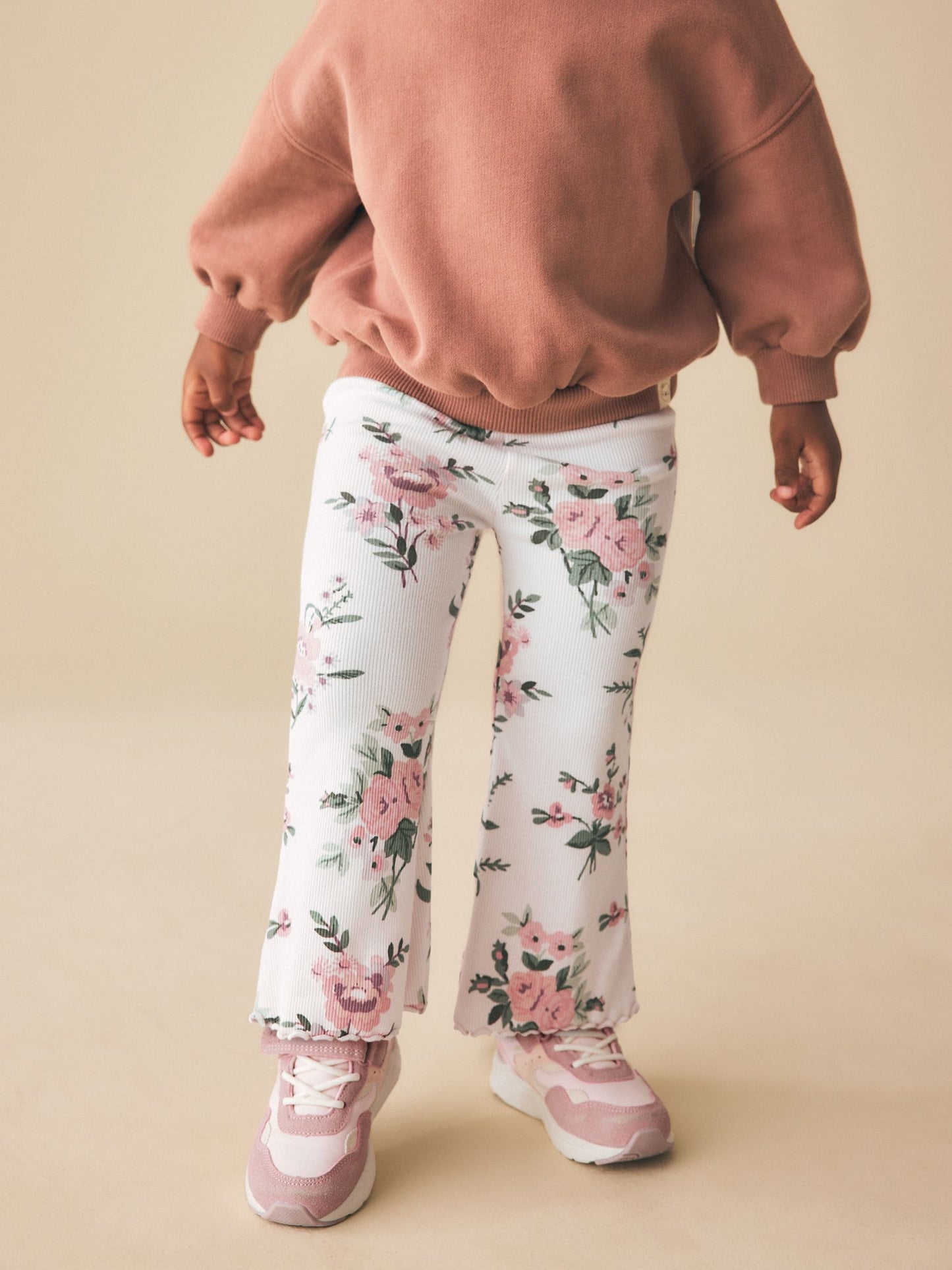 Ecru White Floral Rib Flare Leggings (3mths-7yrs) image 1