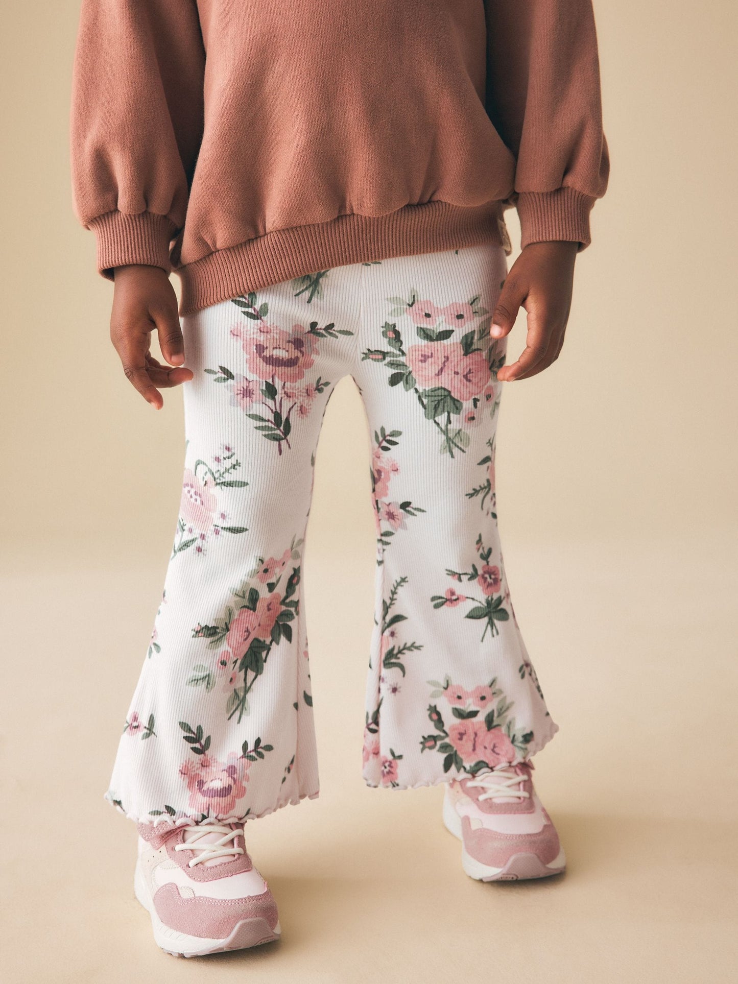 Ecru White Floral Rib Flare Leggings (3mths-7yrs) image 2