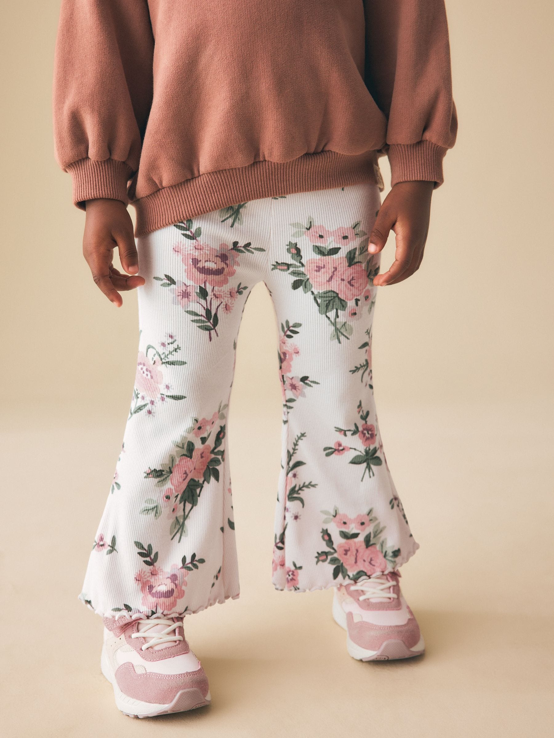 Ecru White Floral Rib Flare Leggings (3mths-7yrs) image 2