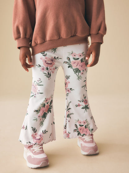 Ecru White Floral Rib Flare Leggings (3mths-7yrs) image 2