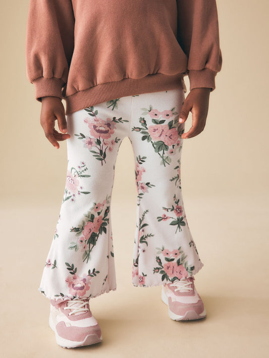 Ecru White Floral Rib Flare Leggings (3mths-7yrs) image 2