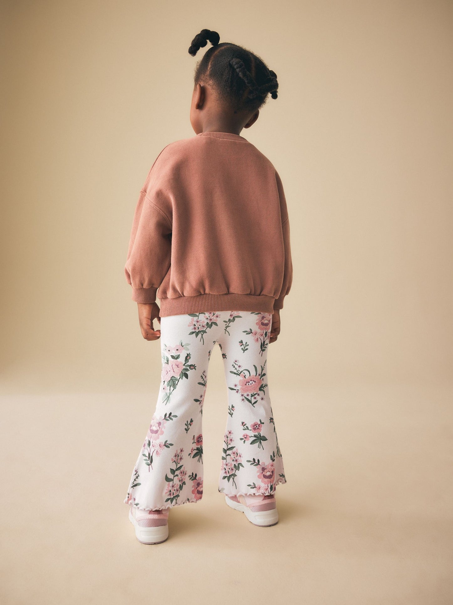 Ecru White Floral Rib Flare Leggings (3mths-7yrs) image 3
