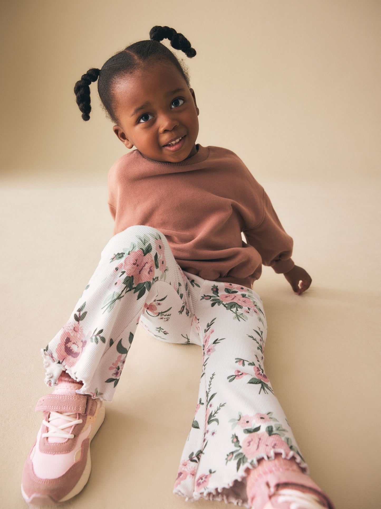 Ecru White Floral Rib Flare Leggings (3mths-7yrs) image 4