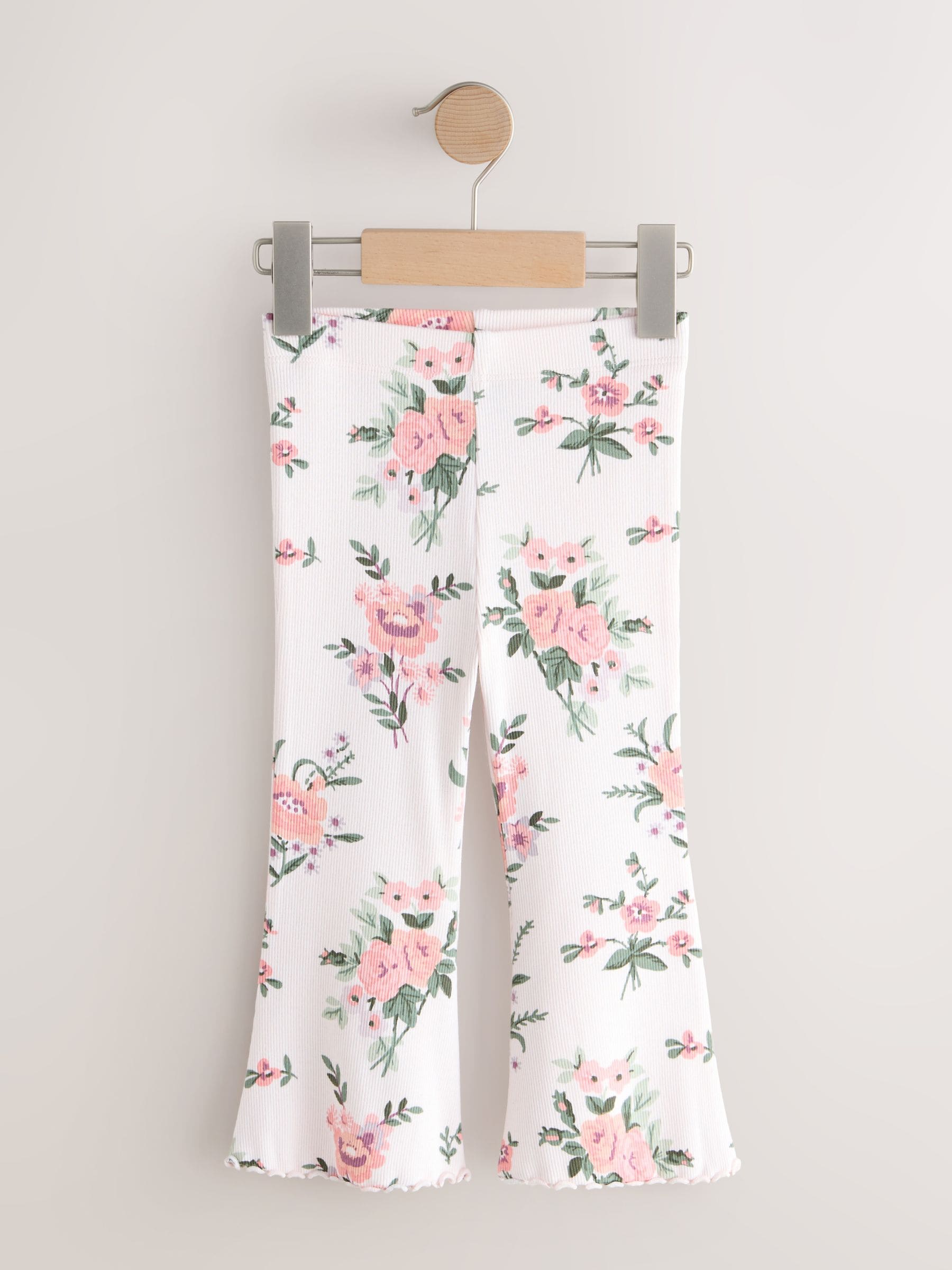 Ecru White Floral Rib Flare Leggings (3mths-7yrs) image 5