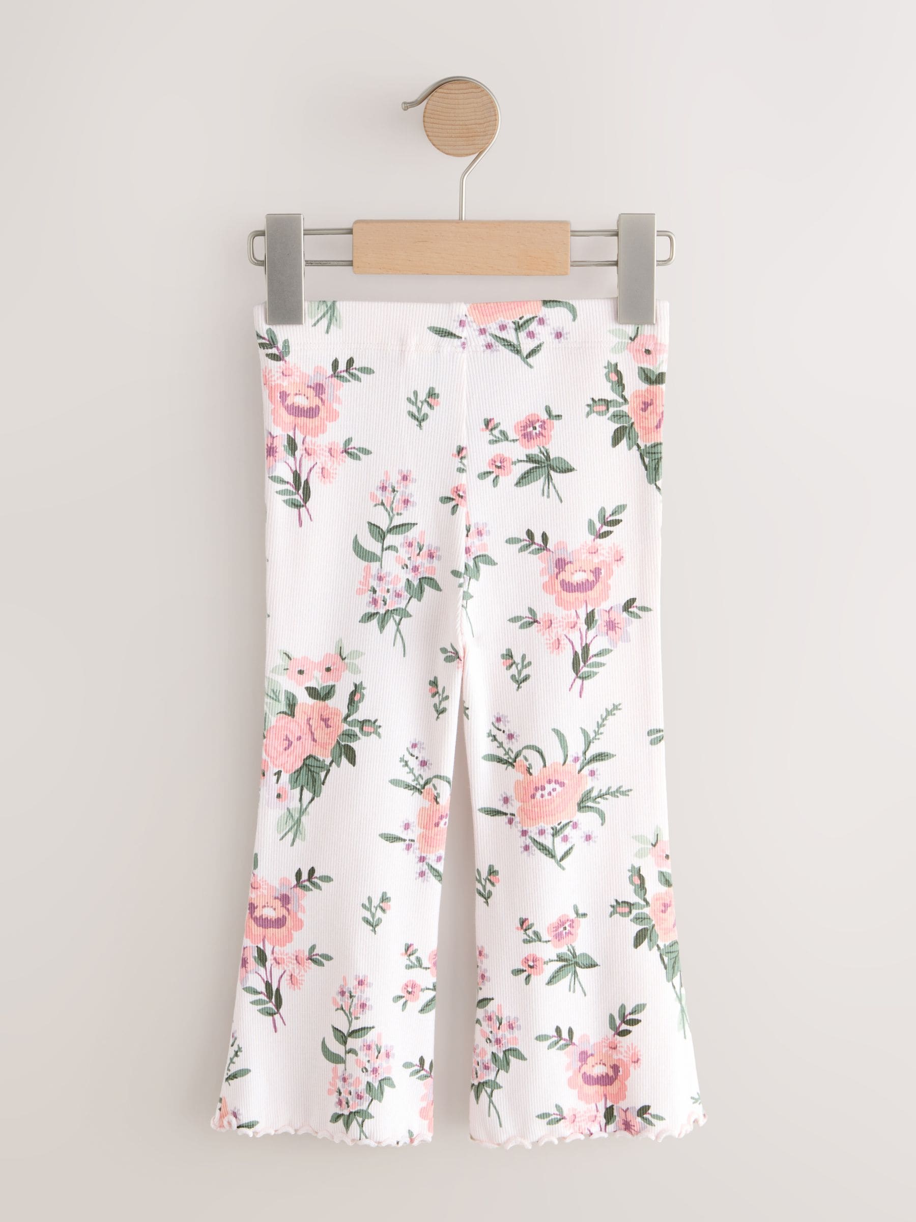 Ecru White Floral Rib Flare Leggings (3mths-7yrs) image 6