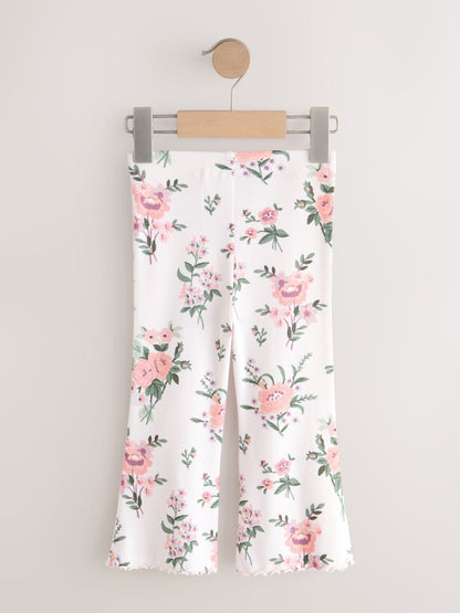 Ecru White Floral Rib Flare Leggings (3mths-7yrs) image 6