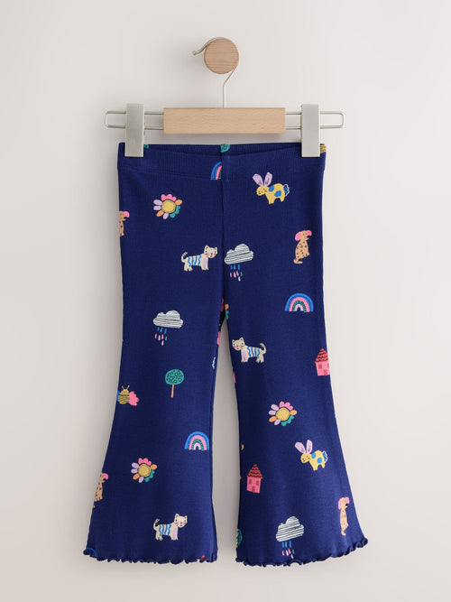 Navy Cats & Dogs Ribbed Flare Leggings (3mths-7yrs) image 1