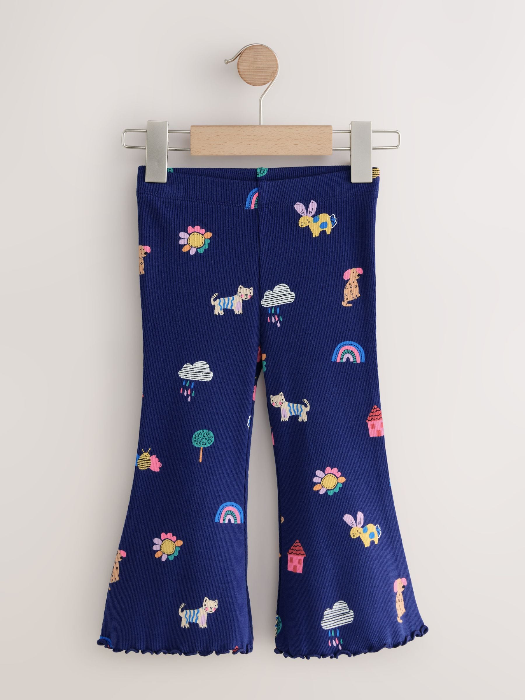 Navy Cats & Dogs Ribbed Flare Leggings (3mths-7yrs) image 1