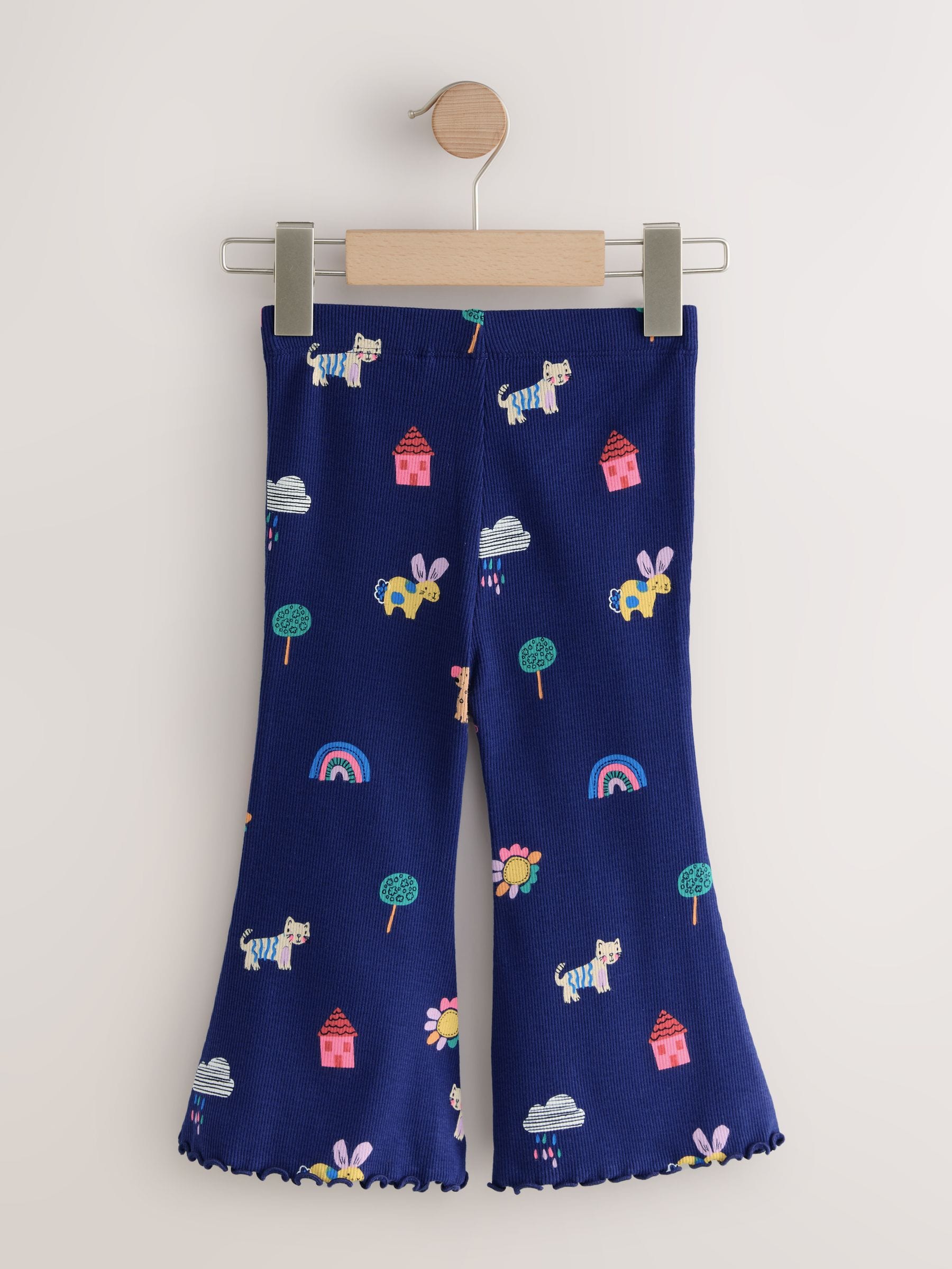 Navy Cats & Dogs Ribbed Flare Leggings (3mths-7yrs) image 2