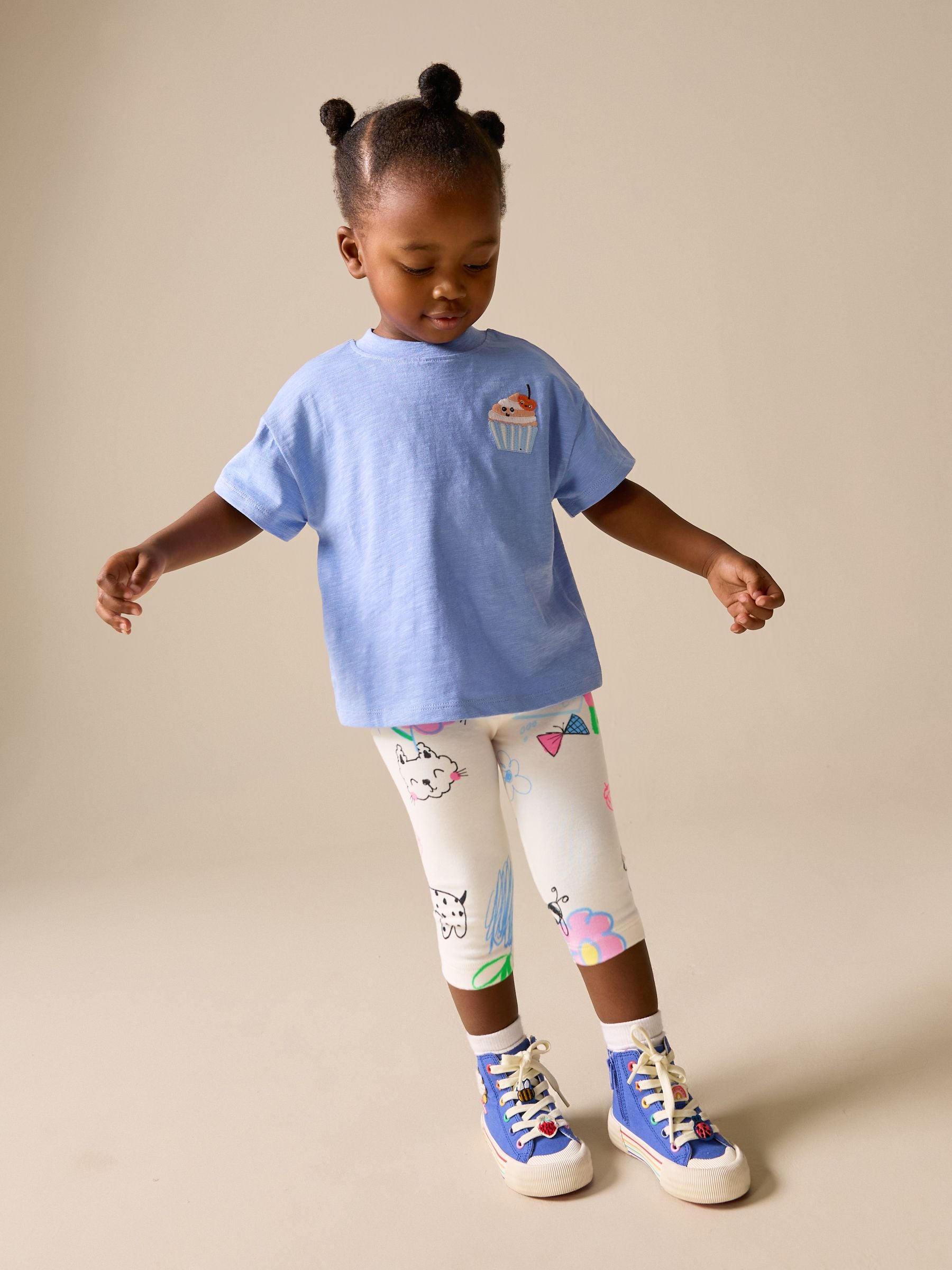 Ecru White Doodle Cropped Leggings (3mths-7yrs) image 2