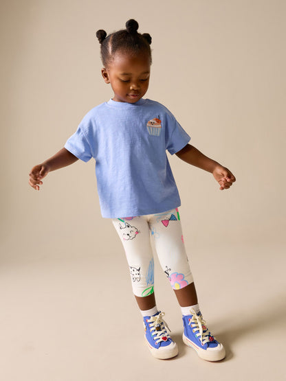 Ecru White Doodle Cropped Leggings (3mths-7yrs) image 2
