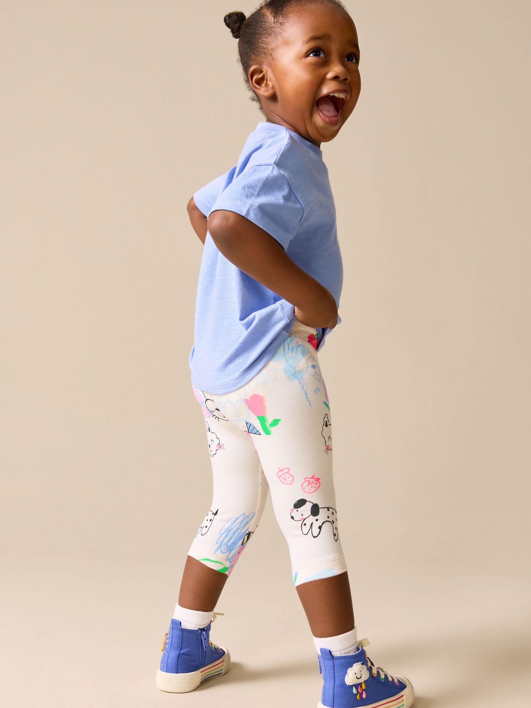 Ecru White Doodle Cropped Leggings (3mths-7yrs) image 3