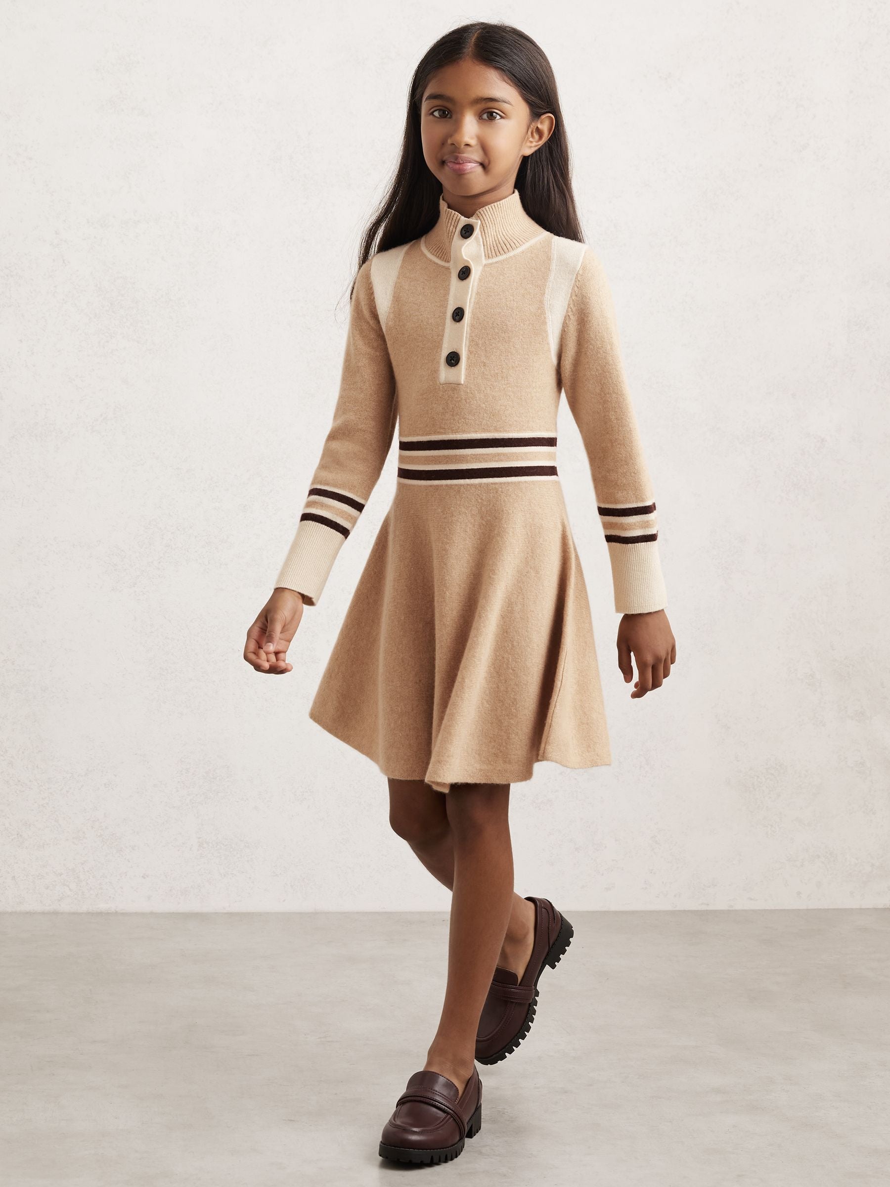 Reiss Neutral Vienne 9-13 yrs Wool-Blend Funnel-Neck Knit Dress With Cashmere image 3