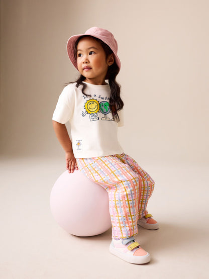 Ecru White Smiley World Short Sleeve Top and Barrel Trousers Set (3mths-7yrs) image 1