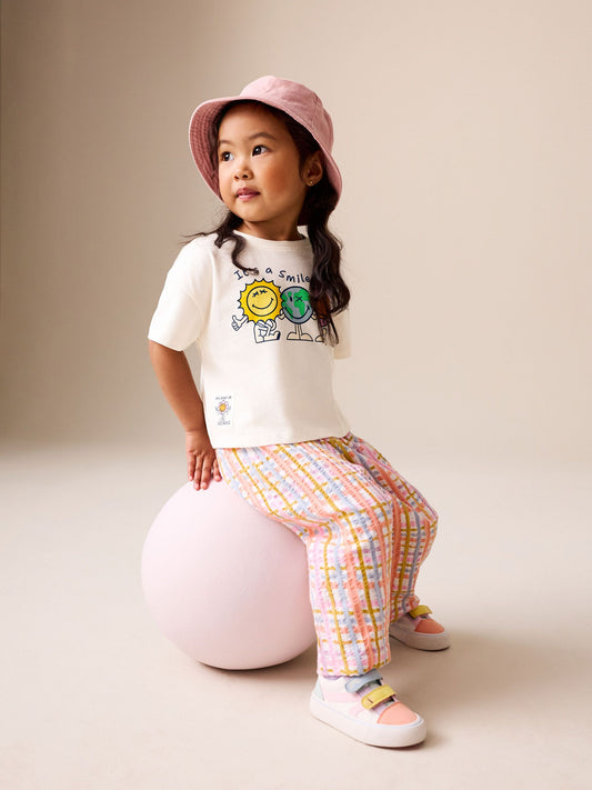 Ecru White Smiley World Short Sleeve Top and Barrel Trousers Set (3mths-7yrs) image 1