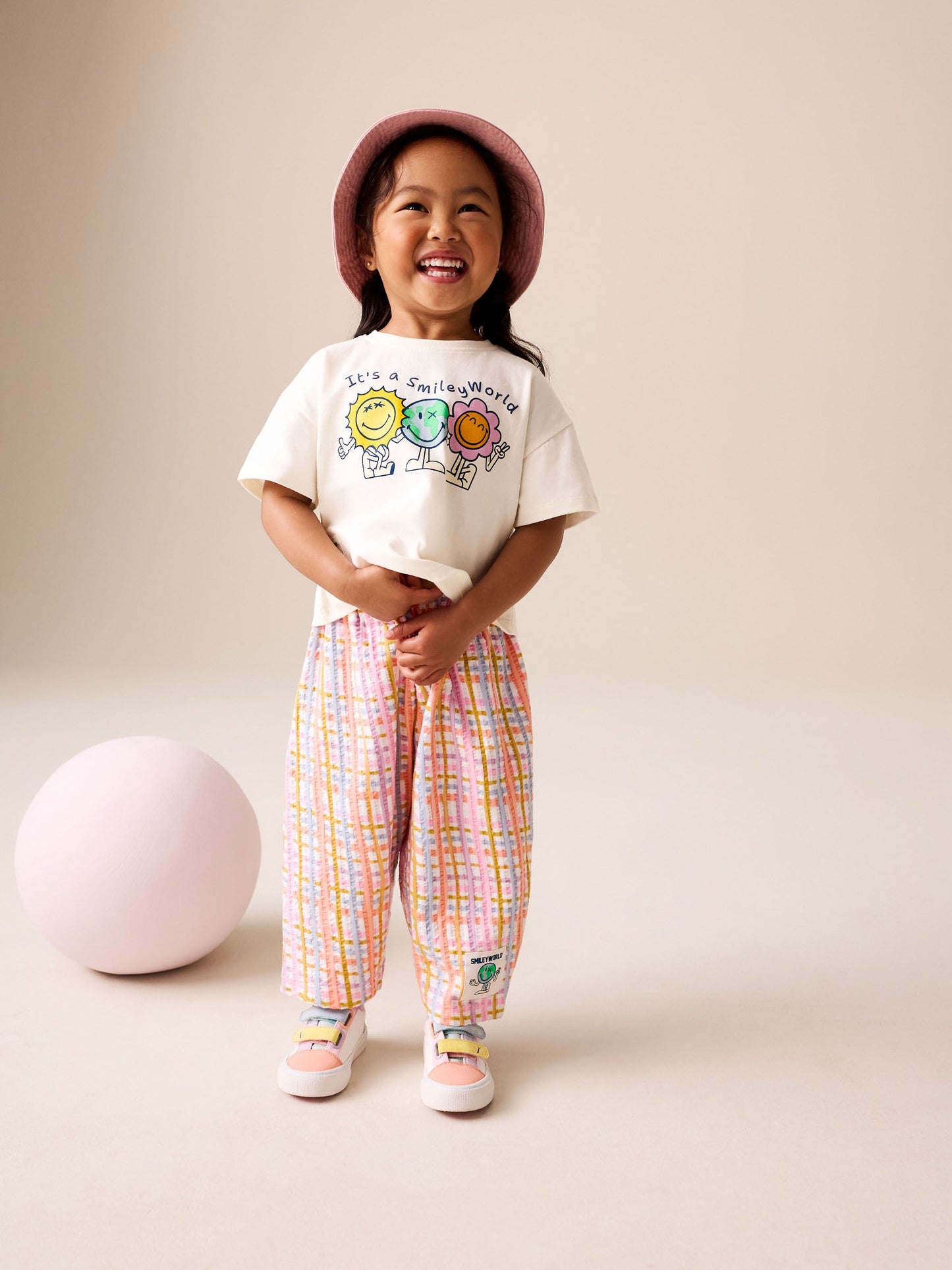 Ecru White Smiley World Short Sleeve Top and Barrel Trousers Set (3mths-7yrs) image 2