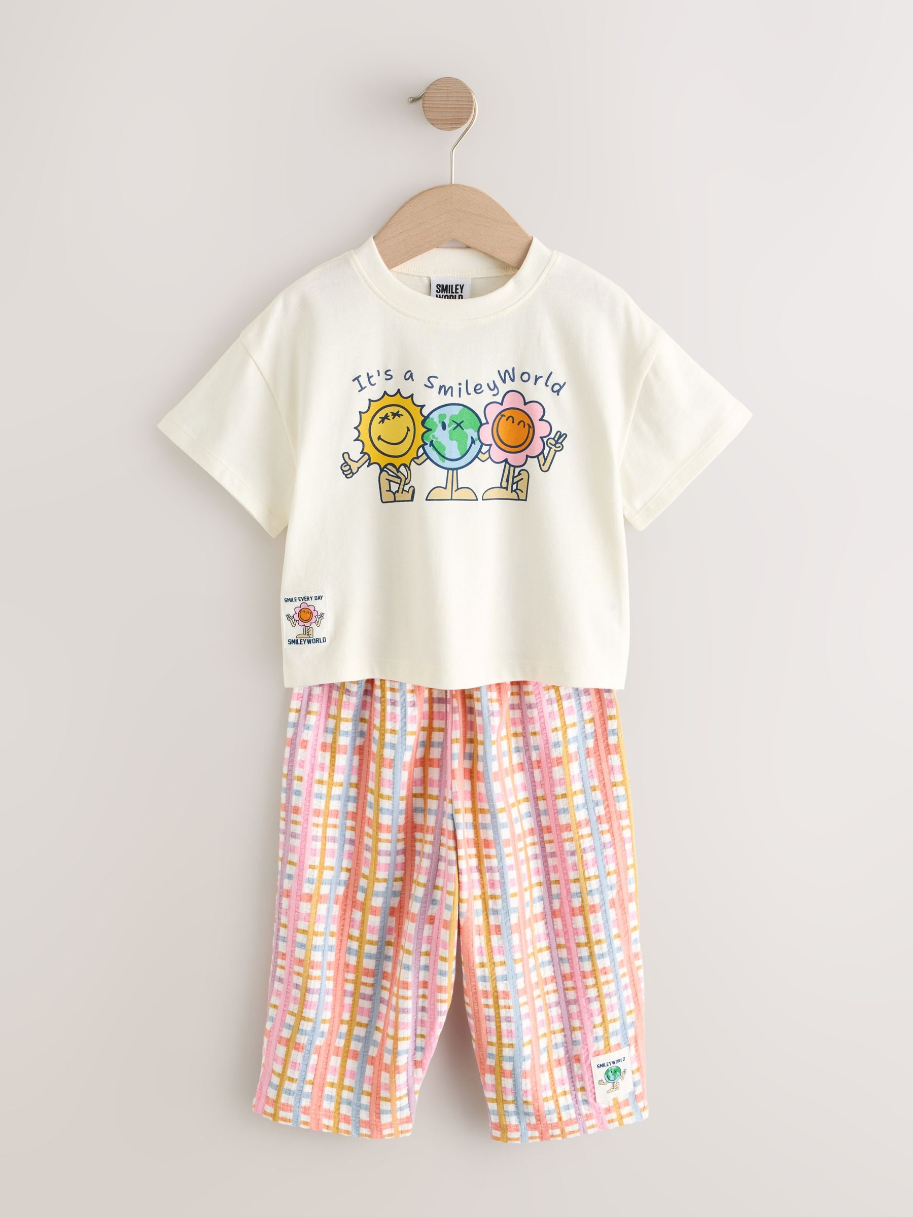 Ecru White Smiley World Short Sleeve Top and Barrel Trousers Set (3mths-7yrs) image 7