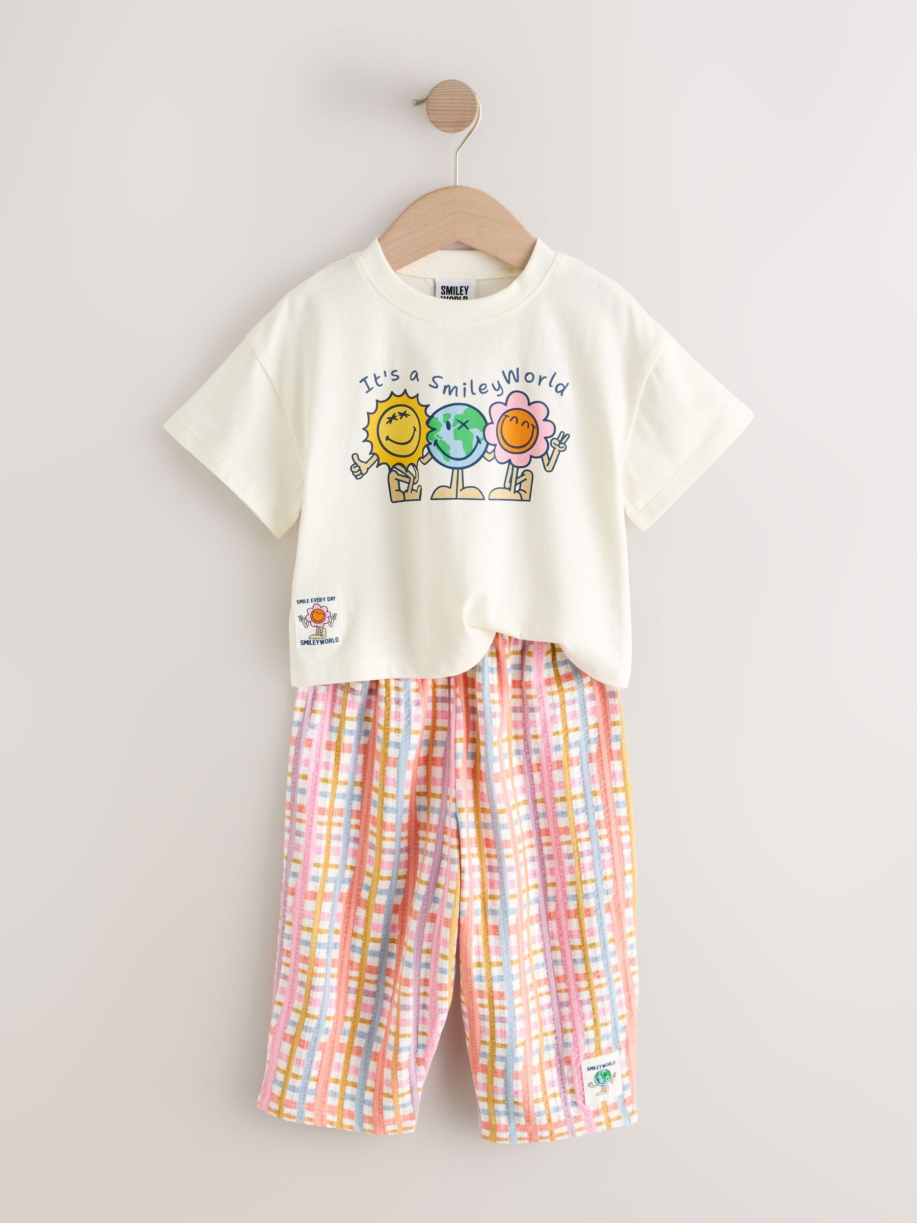 Ecru White Smiley World Short Sleeve Top and Barrel Trousers Set (3mths-7yrs) image 9