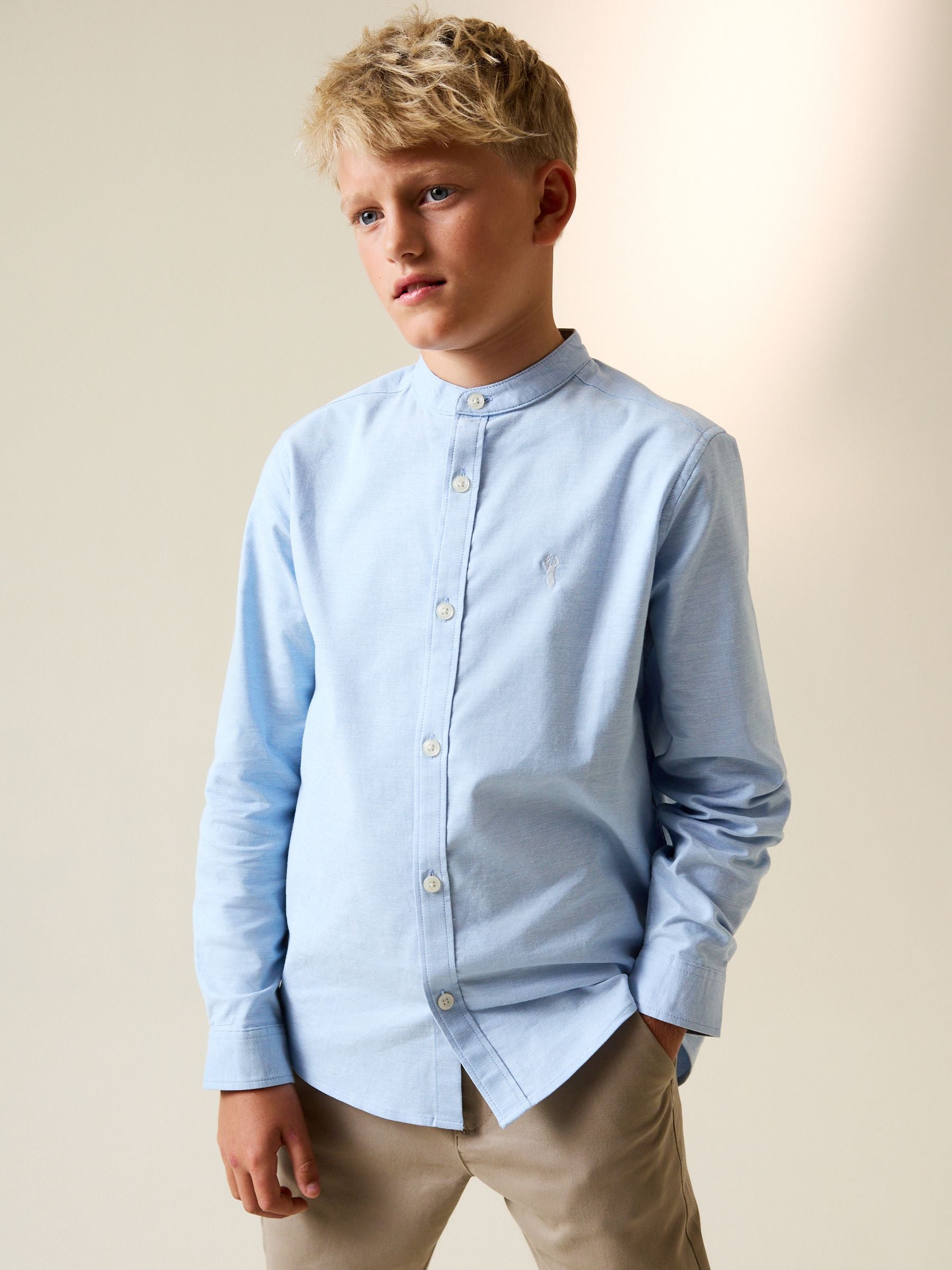 Dsiney Kidz - Blue Long Sleeve Grandad Collar Oxford Shirt (3-16yrs) image 1