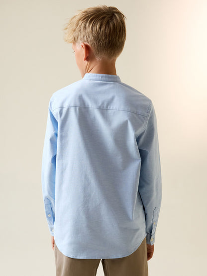 Dsiney Kidz - Blue Long Sleeve Grandad Collar Oxford Shirt (3-16yrs) image 3