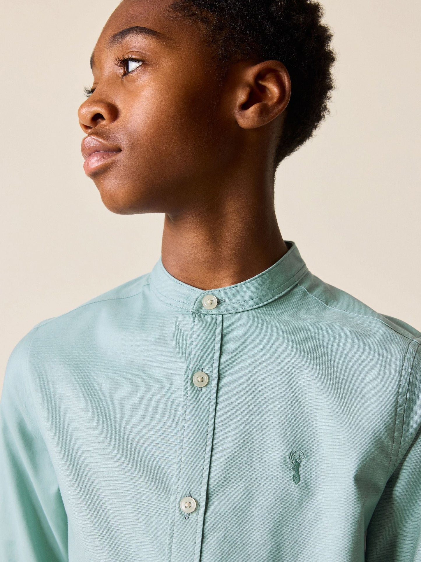 Dsiney Kidz - Mineral Green Long Sleeve Grandad Collar Oxford Shirt (3-16yrs) image 3