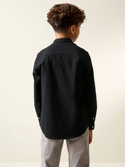 Dsiney Kidz - Black Long Sleeve Grandad Collar Oxford Shirt (3-16yrs) image 3