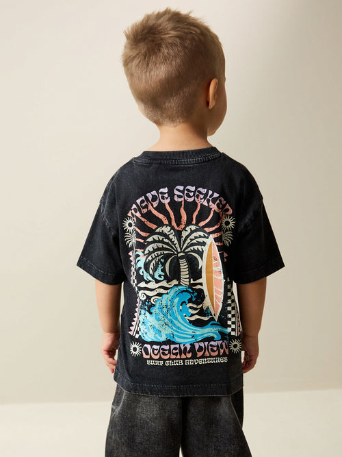Black Acid Wash Surf Club Oversized Short Sleeve Back Print T-Shirt (3mths-7yrs) image 1