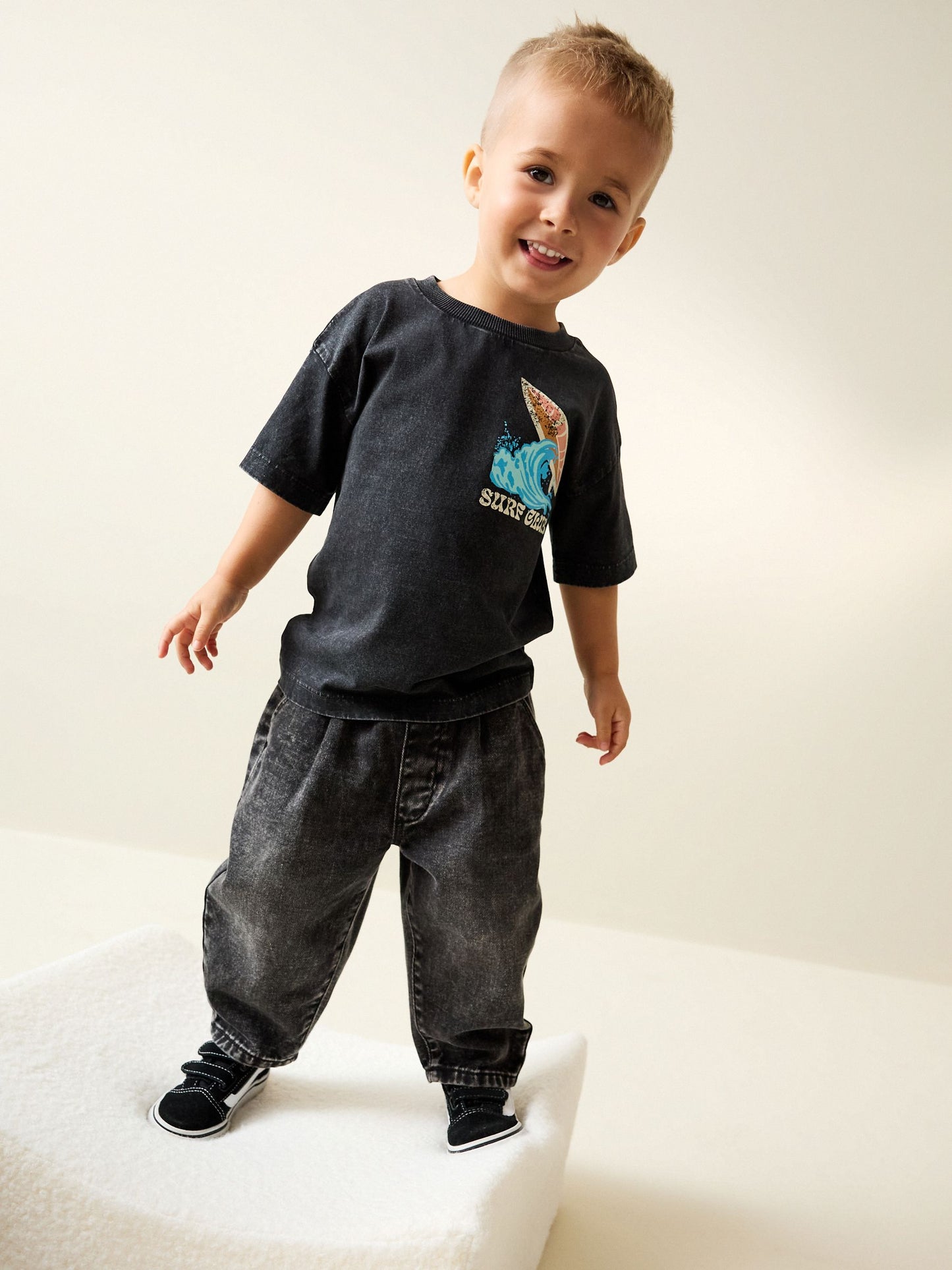 Black Acid Wash Surf Club Oversized Short Sleeve Back Print T-Shirt (3mths-7yrs) image 3