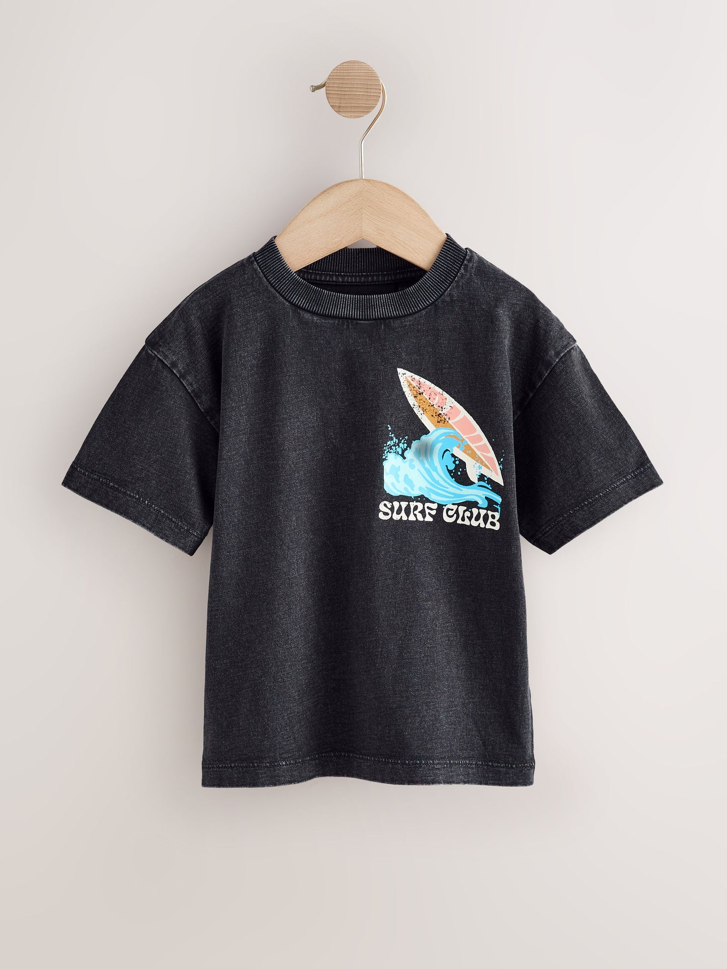 Black Acid Wash Surf Club Oversized Short Sleeve Back Print T-Shirt (3mths-7yrs) image 5
