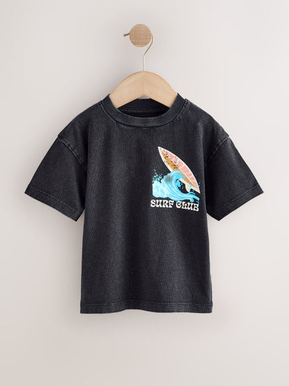 Black Acid Wash Surf Club Oversized Short Sleeve Back Print T-Shirt (3mths-7yrs) image 5