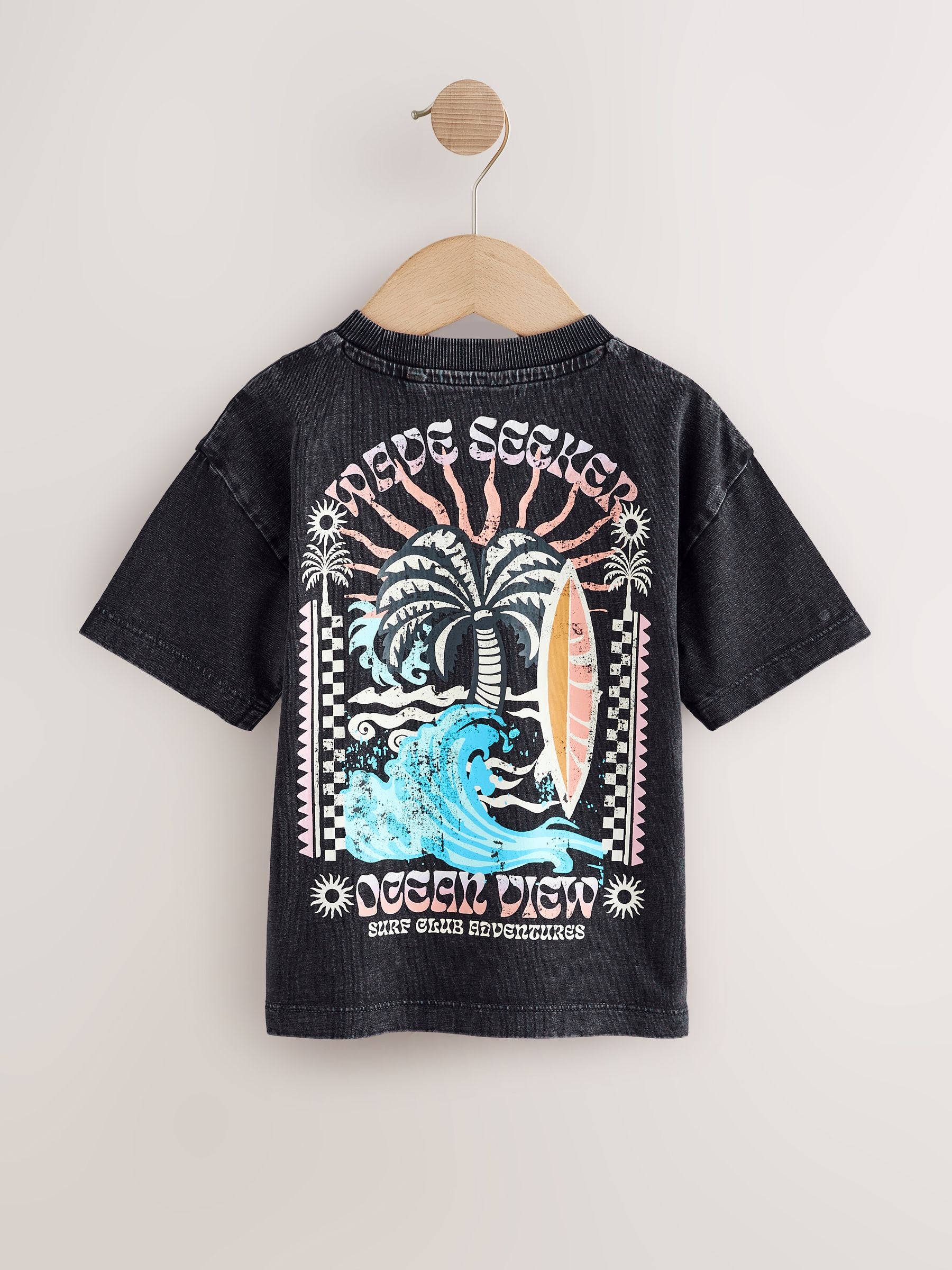 Black Acid Wash Surf Club Oversized Short Sleeve Back Print T-Shirt (3mths-7yrs) image 6