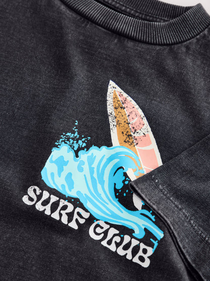 Black Acid Wash Surf Club Oversized Short Sleeve Back Print T-Shirt (3mths-7yrs) image 8