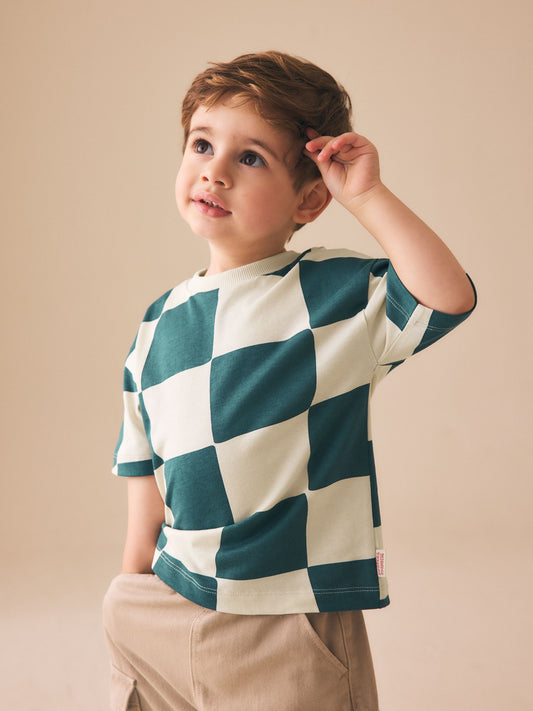 Green/White Wavy Checkerboard Short Sleeve All-Over Print T-Shirt (3 Month-7 Years) (3mths-7yrs) image 1