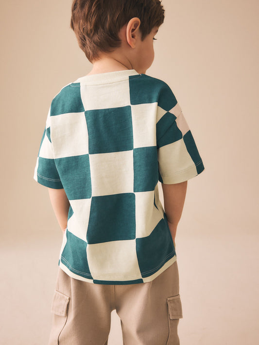 Green/White Wavy Checkerboard Short Sleeve All-Over Print T-Shirt (3 Month-7 Years) (3mths-7yrs) image 2