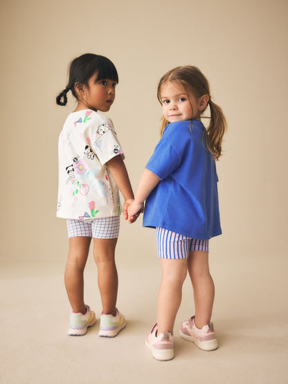 Blue/Cream Top & Cycle Shorts Set 2 Pack (3mths-7yrs) image 2
