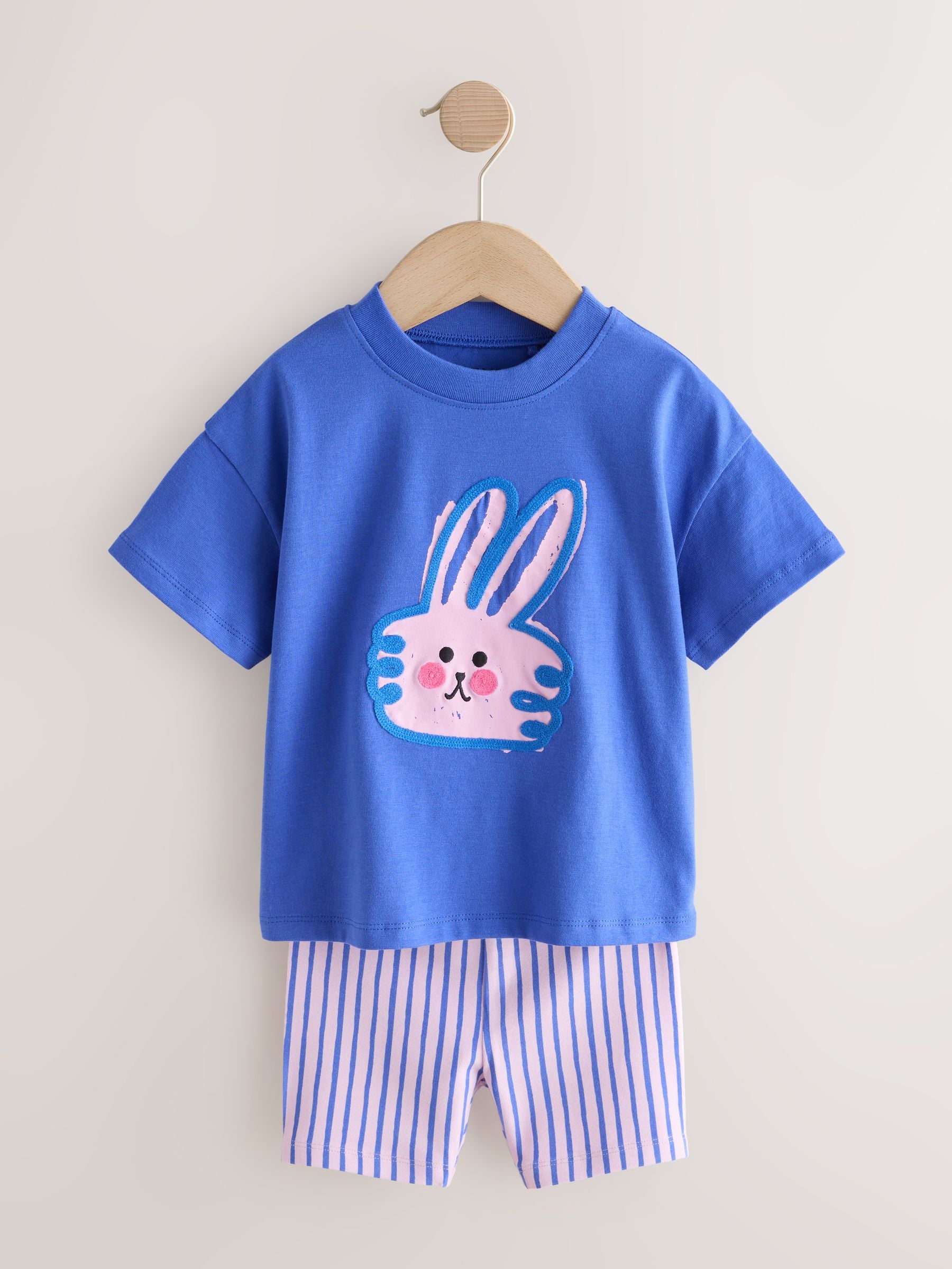 Blue/Cream Top & Cycle Shorts Set 2 Pack (3mths-7yrs) image 5