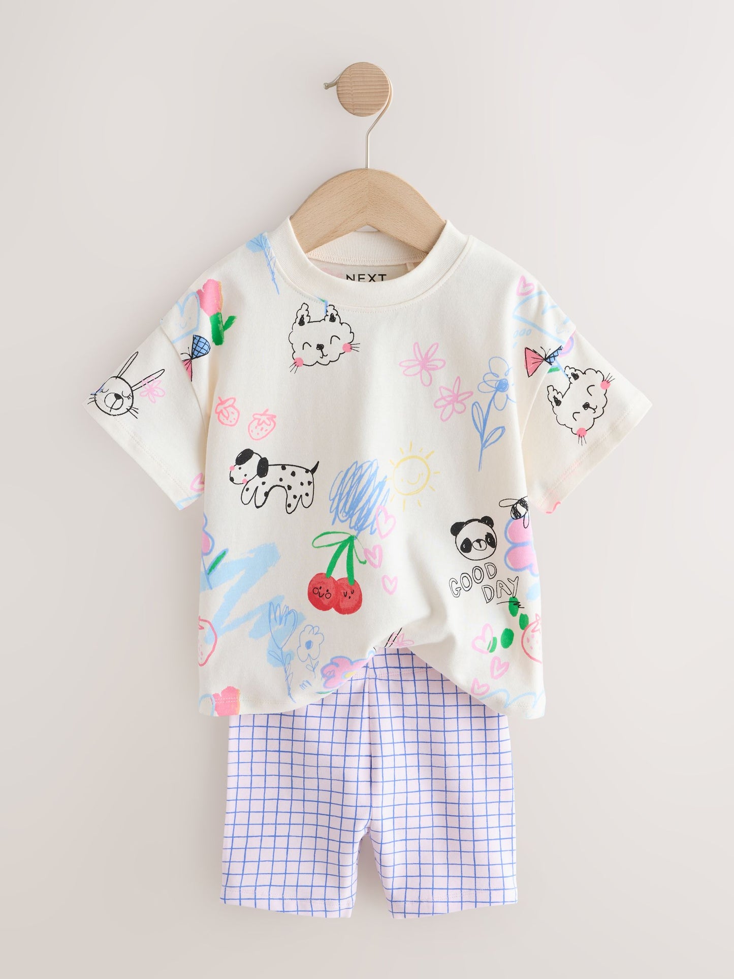 Blue/Cream Top & Cycle Shorts Set 2 Pack (3mths-7yrs) image 6