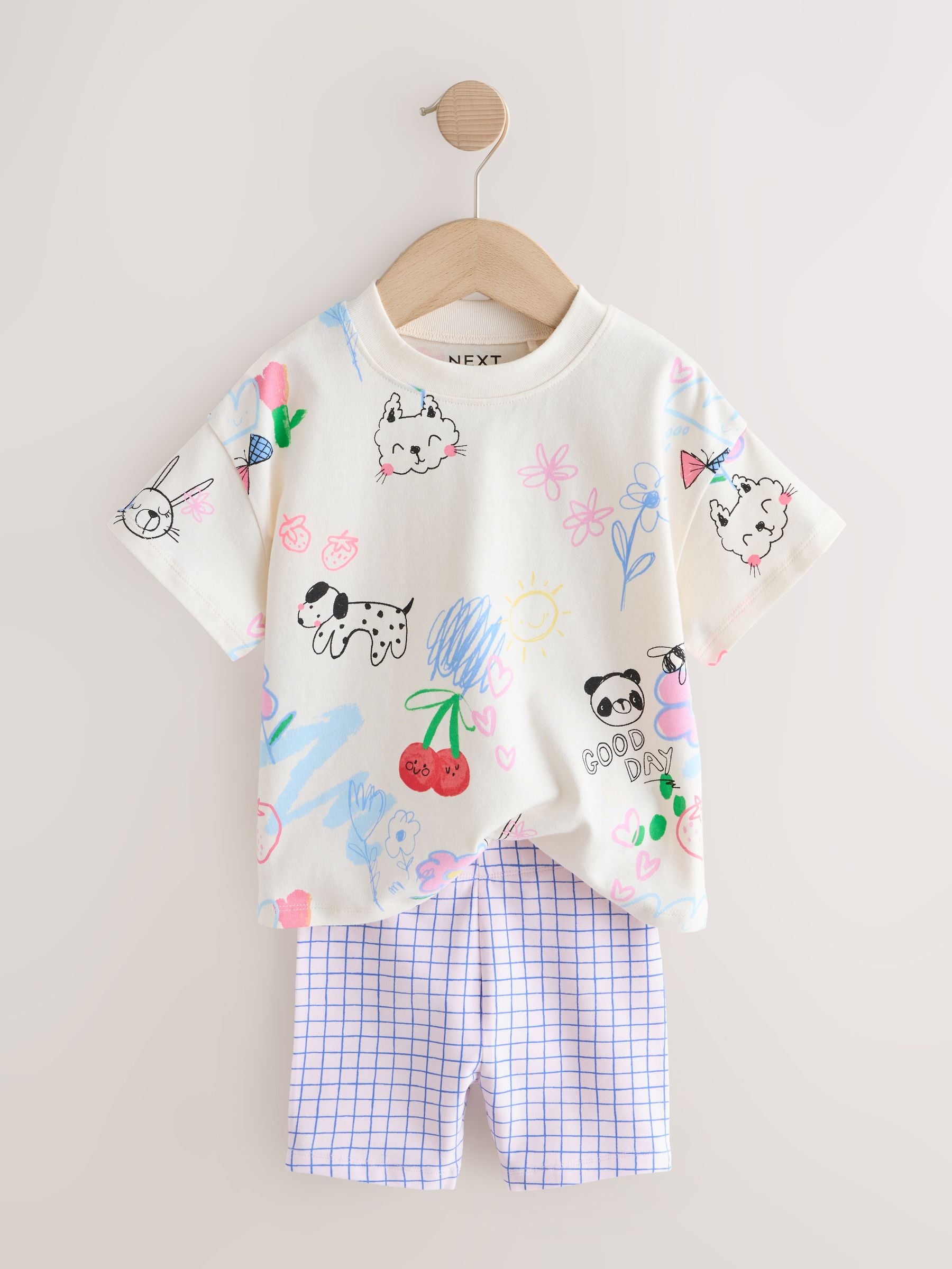 Blue/Cream Top & Cycle Shorts Set 2 Pack (3mths-7yrs) image 6