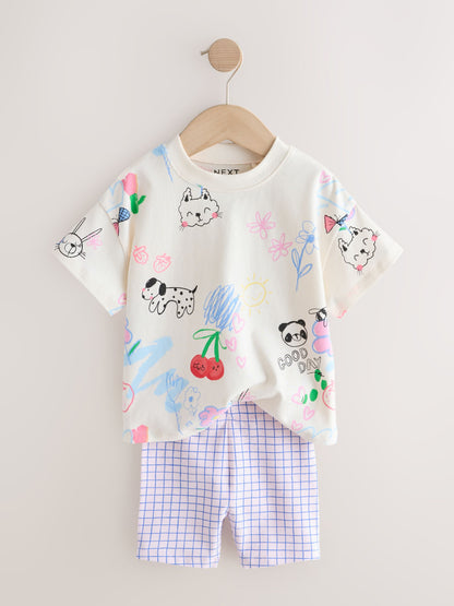 Blue/Cream Top & Cycle Shorts Set 2 Pack (3mths-7yrs) image 6