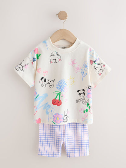 Blue/Cream Top & Cycle Shorts Set 2 Pack (3mths-7yrs) image 7