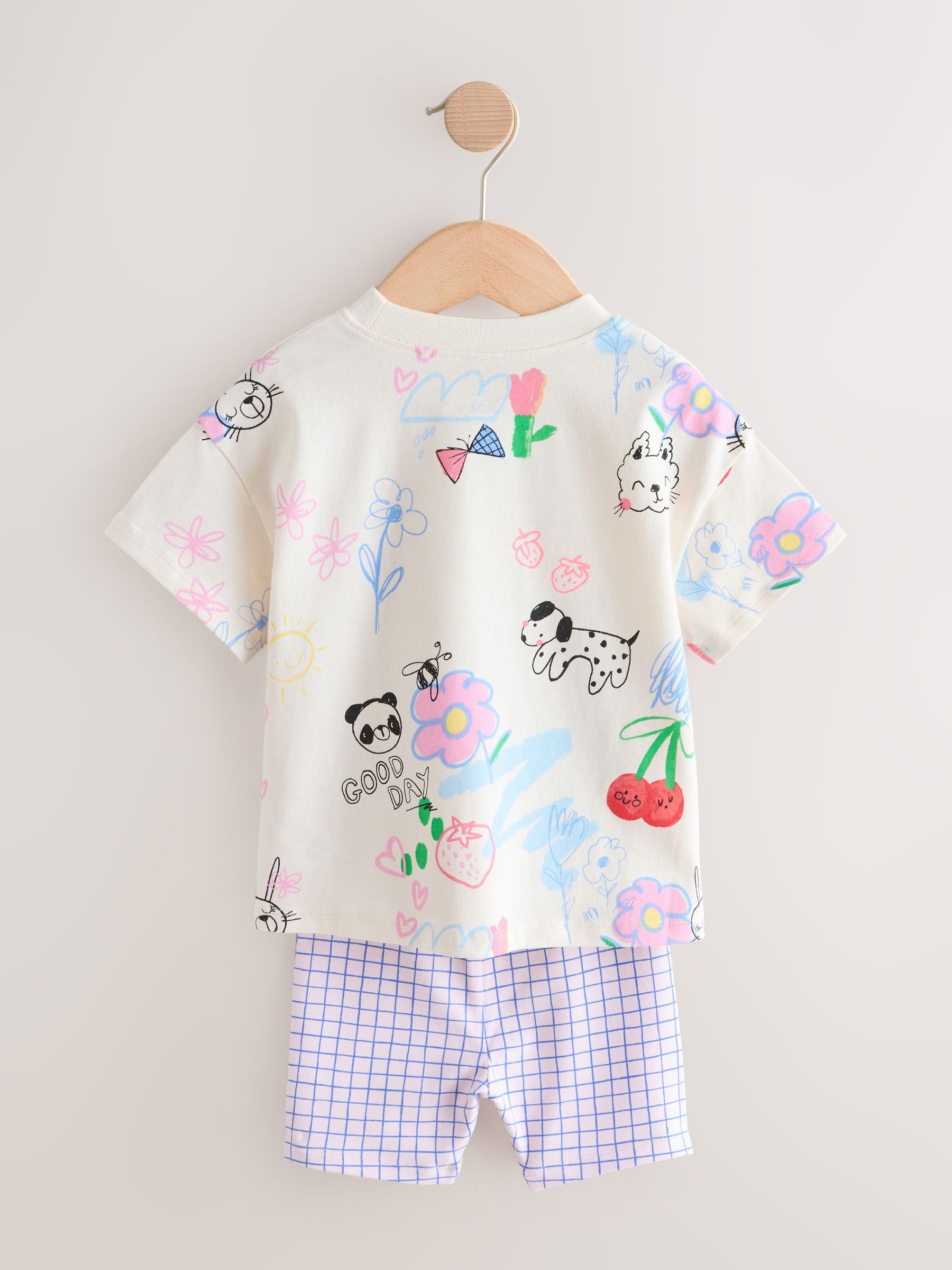 Blue/Cream Top & Cycle Shorts Set 2 Pack (3mths-7yrs) image 8