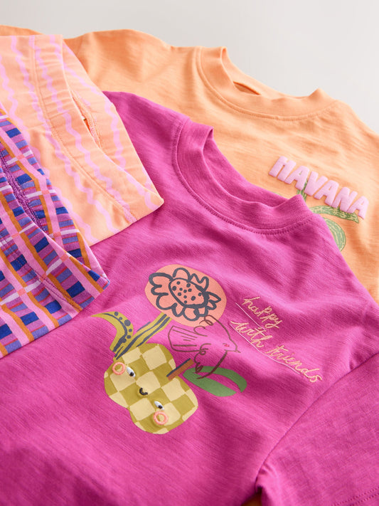 Pink/Orange Top & Cycle Shorts Set 2 Pack (3mths-7yrs) image 3