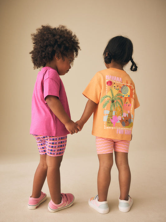 Dsiney Kidz - Pink/Orange Top & Cycle Shorts Set 2 Pack (3mths-7yrs) image 2