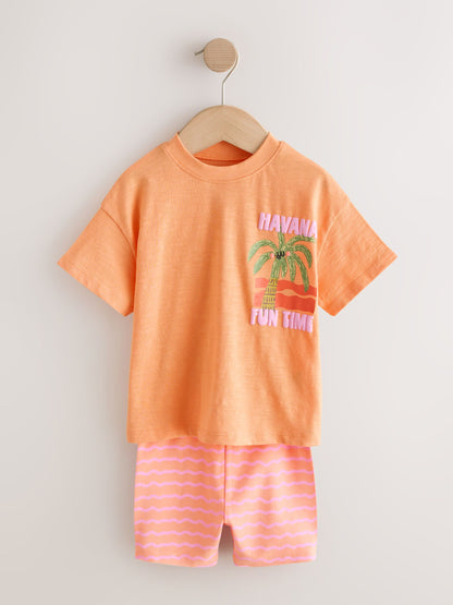 Pink/Orange Top & Cycle Shorts Set 2 Pack (3mths-7yrs) image 8