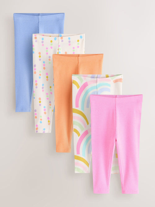 Pastel Rainbow Ribbed Leggings 5 Pack (3mths-7yrs) image 1