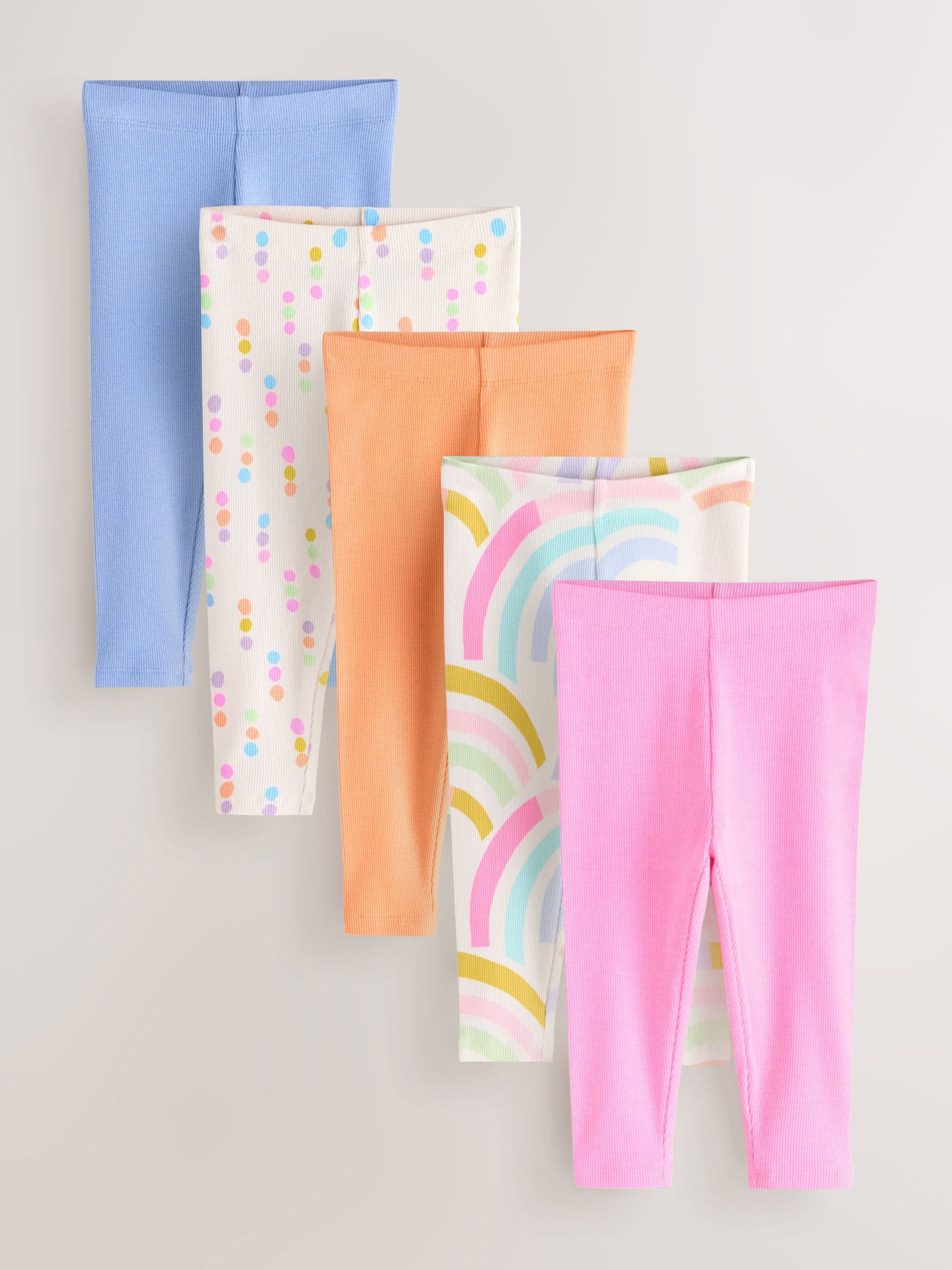 Pastel Rainbow Ribbed Leggings 5 Pack (3mths-7yrs) image 1