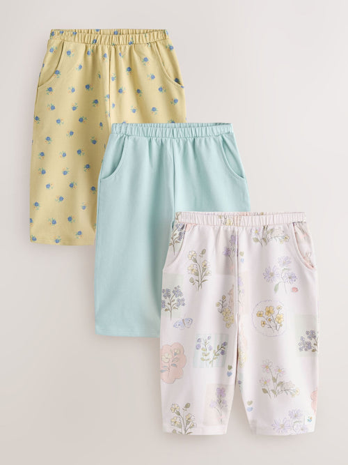 Blue/Cream Floral Barrel Trousers 3 Pack (3mths-7yrs) image 1